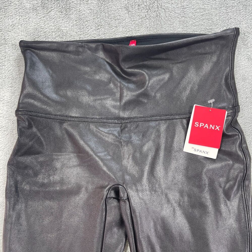 Spanx Shape Faux Leather Sculpting Leggings Womens Large Black Stretch Pull On - Picture 3 of 11